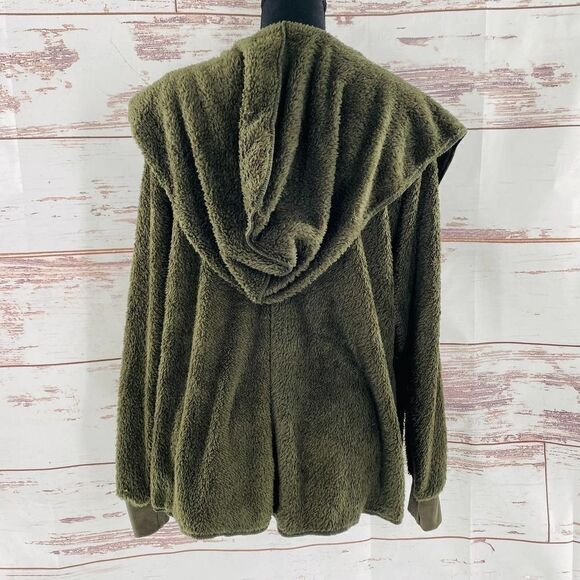 NWT Forgotten Grace by Nordstrom Faux Shearling Hooded Front Cardigan Green M - Picture 5 of 9